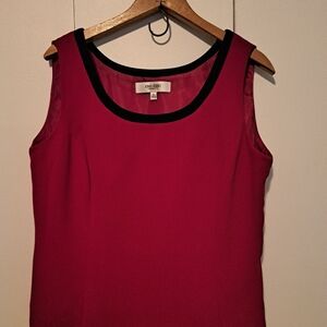 Jones New York Red Sleeveless Blouse with Black Trim